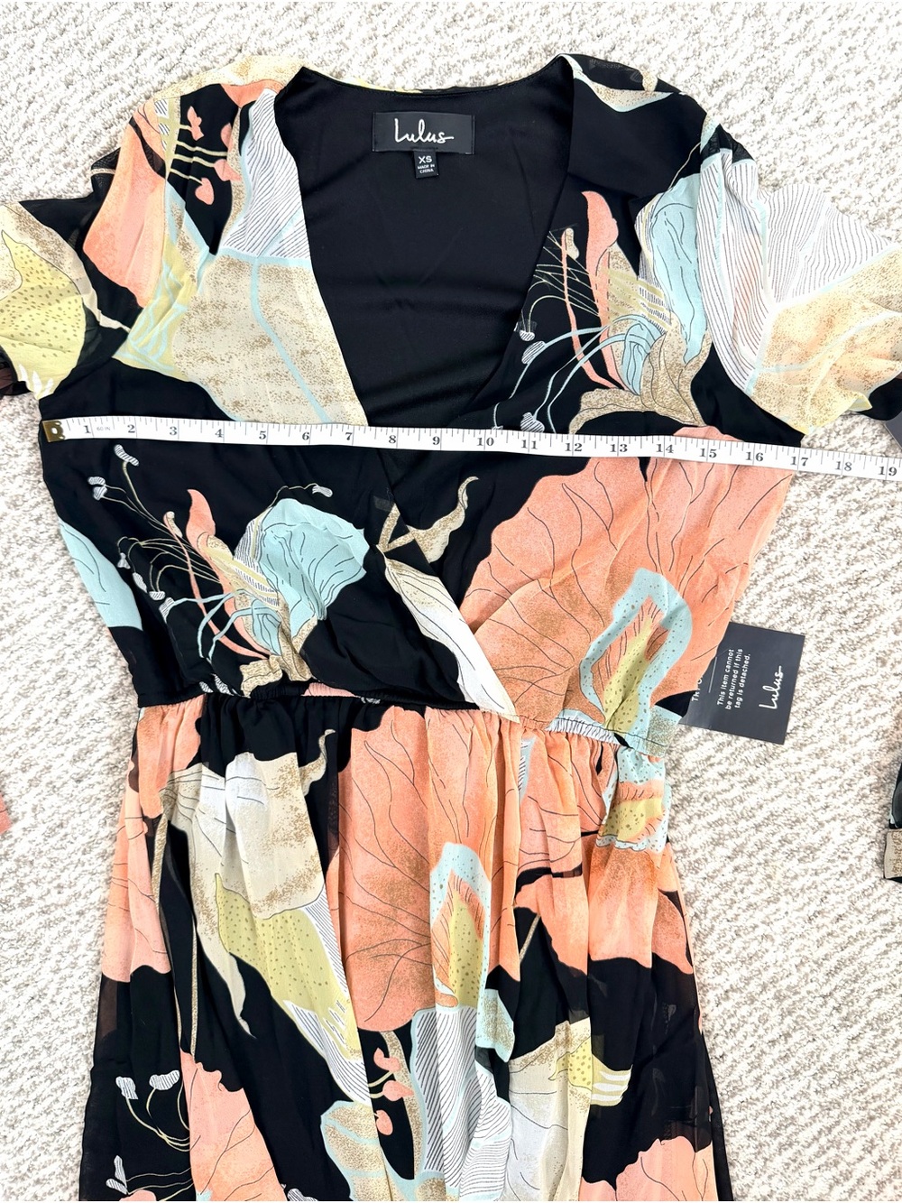 Lulu's Black Maxi Dress Coral & Mint Floral Print Faux Wrap XS NWT - Picture 10 of 16
